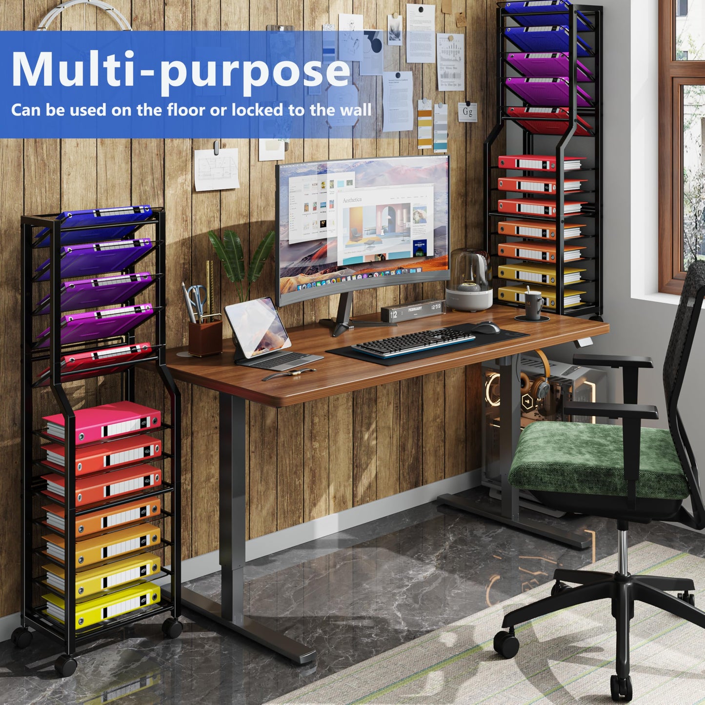 Simple Trending 12 Tier Rolling File Cart, Desk File Organizer with Sliding Trays and Metal Mesh Paper Letter Storage Multi Functional Rolling Clutter Cart for Office, Home, School, Black