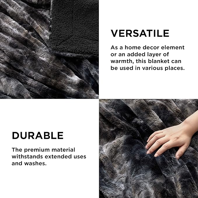 Bedsure Sherpa Blanket Queen Size - Soft, Fuzzy & Fluffy Faux Fur - Warm, Cozy Blanket for Couch, Sofa and Bed, Tie Dye Design, Black, 90x90 Inches