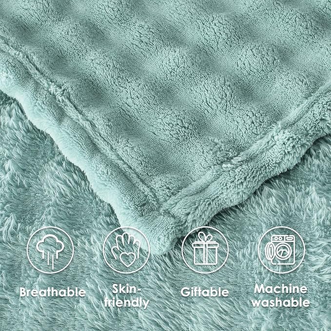 SOCHOW Sage Green Bubble Fleece Blanket for Couch, Super Soft Cozy Cute Throw Blanket for Women, Decorative Fuzzy Flannel Blanket, 50 x 60 Inches