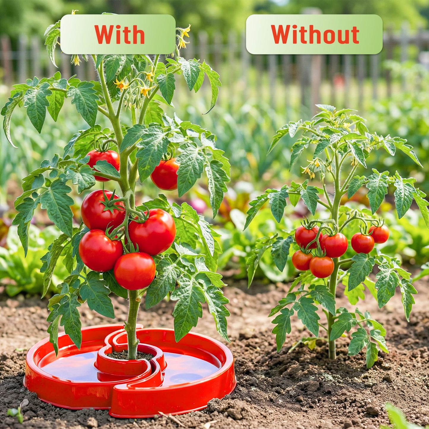 HolyMaji 4 Sets Tomato Watering Ring, Aqua-Direct Red Tomato Halo for Vegetable Direct Root Irrigation, Cuts Runoff, Promotes Vigorous Plant Growth | Rapid-Stake Mount