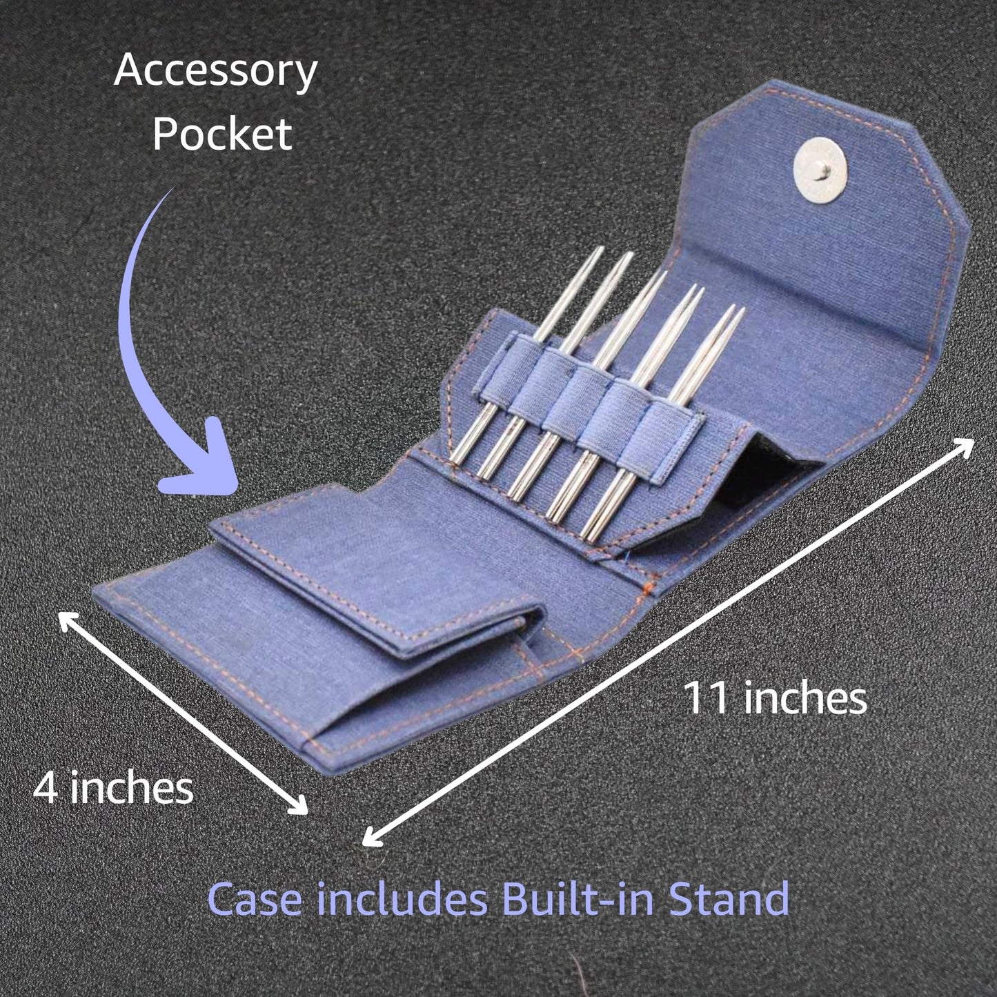 Lykke Flight 3.5 in. Mini Set US Sizes 0, 1, 1.5, 2, 2.5 Interchangeable Circular Knitting Needles for Lace, Fingering, Sock, Baby Yarn, Stainless Steel, 3 Cords, Denim Case, Project Bag