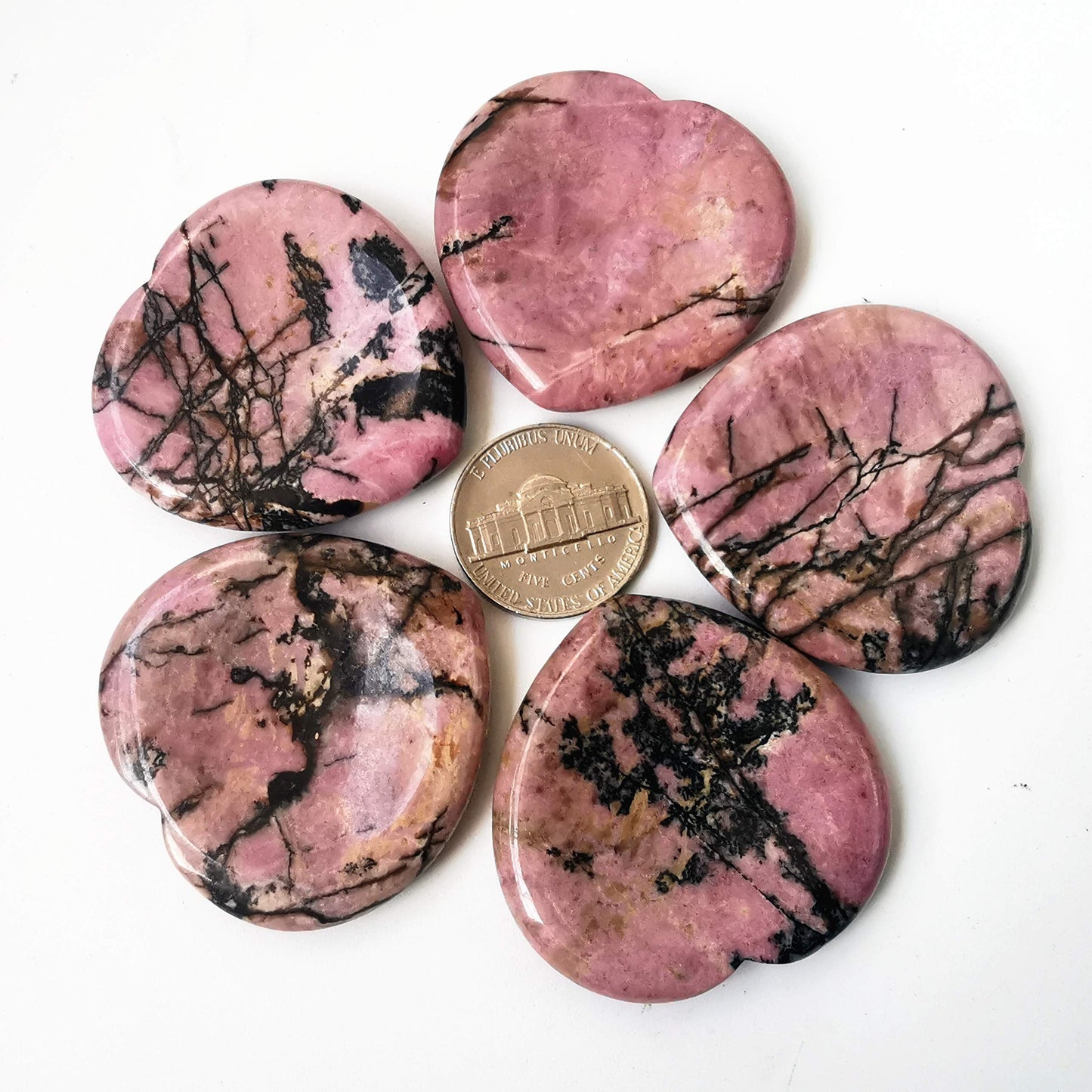Bacatgem Natural Rhodonite Heart Chakra Thumb Worry Stone,Hand Carved Healing Crystal Shaped Stone for Anxiety Stress Relief Meditation