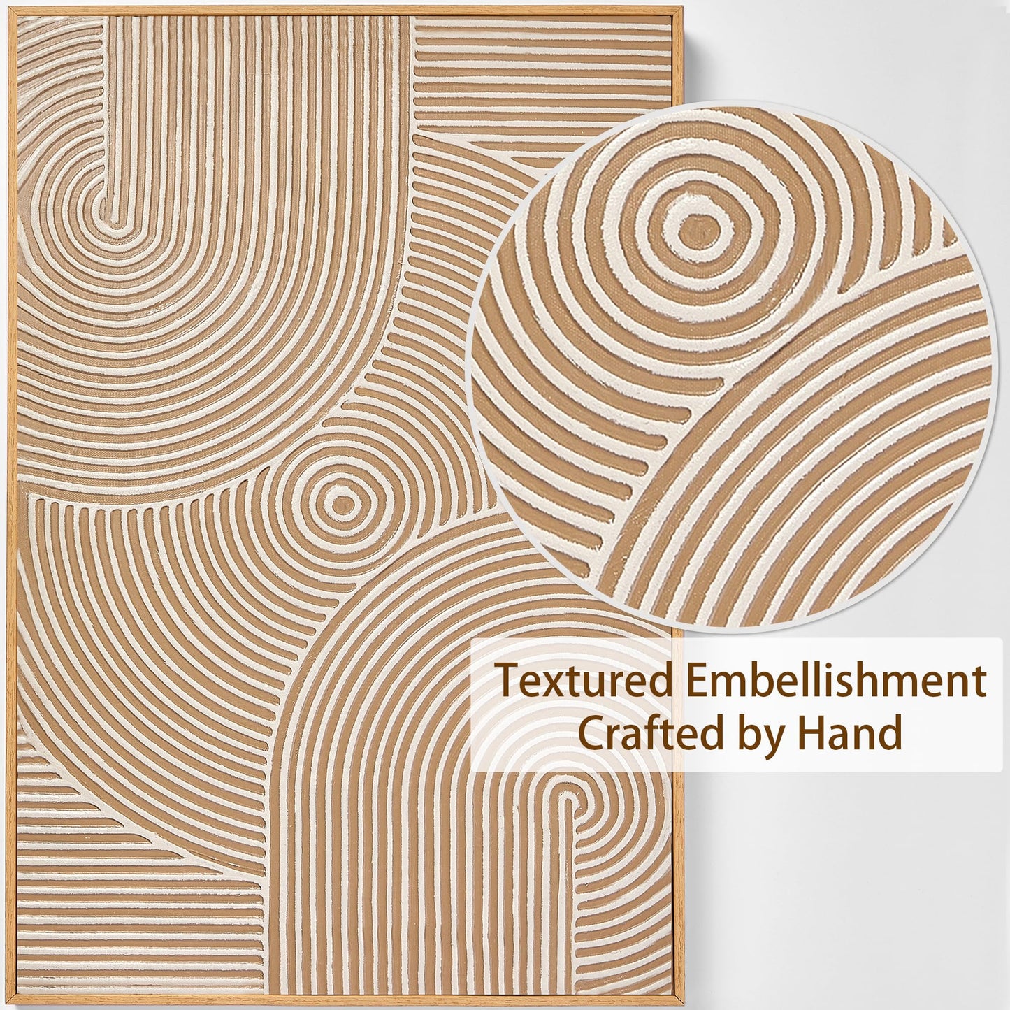 Zessonic Neutral Minimalist Textured 3D Wall Art Abstract Hand-Painted Framed Wall Decor Geometric Artwork Canvas Paintings- Living Room Bedroom Office - Modern Boho Neutral Line 16"x24" 3 piece