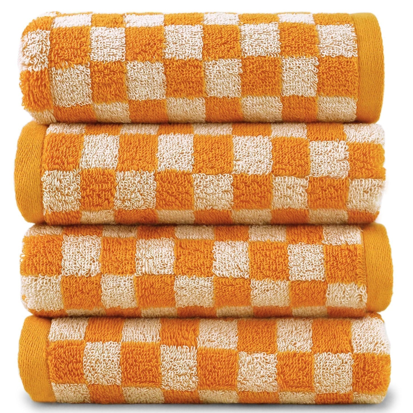 Jacquotha Soft Hand Towels 4 Pack, Orange Checkered Kitchen Towels Set, Decorative Bathroom Decor 13x29 Inches