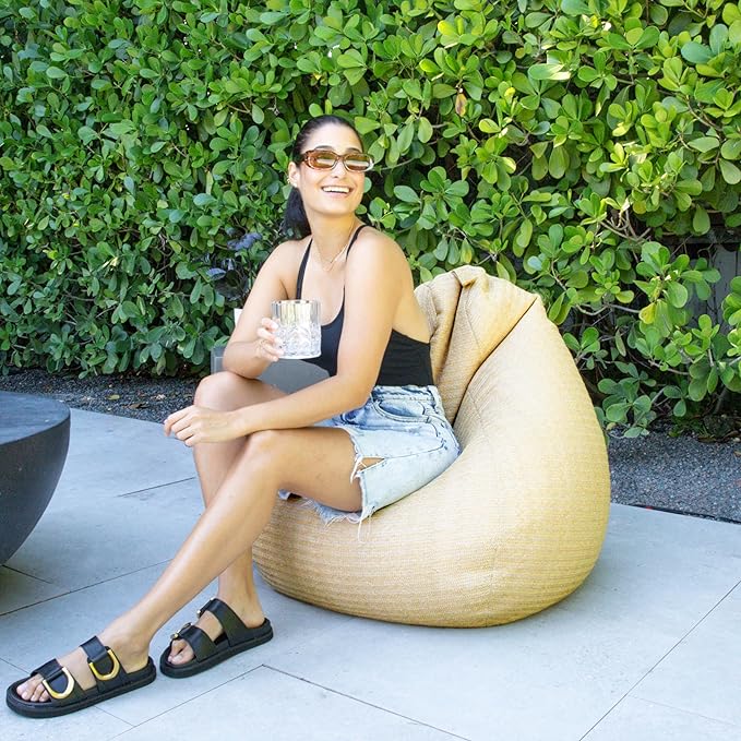 Big Joe Tuffet Weatherproof Bean Bag Chair, Natural Basket Weave, Breathable Weather Resistant Fabric, 2.5 feet Teardrop
