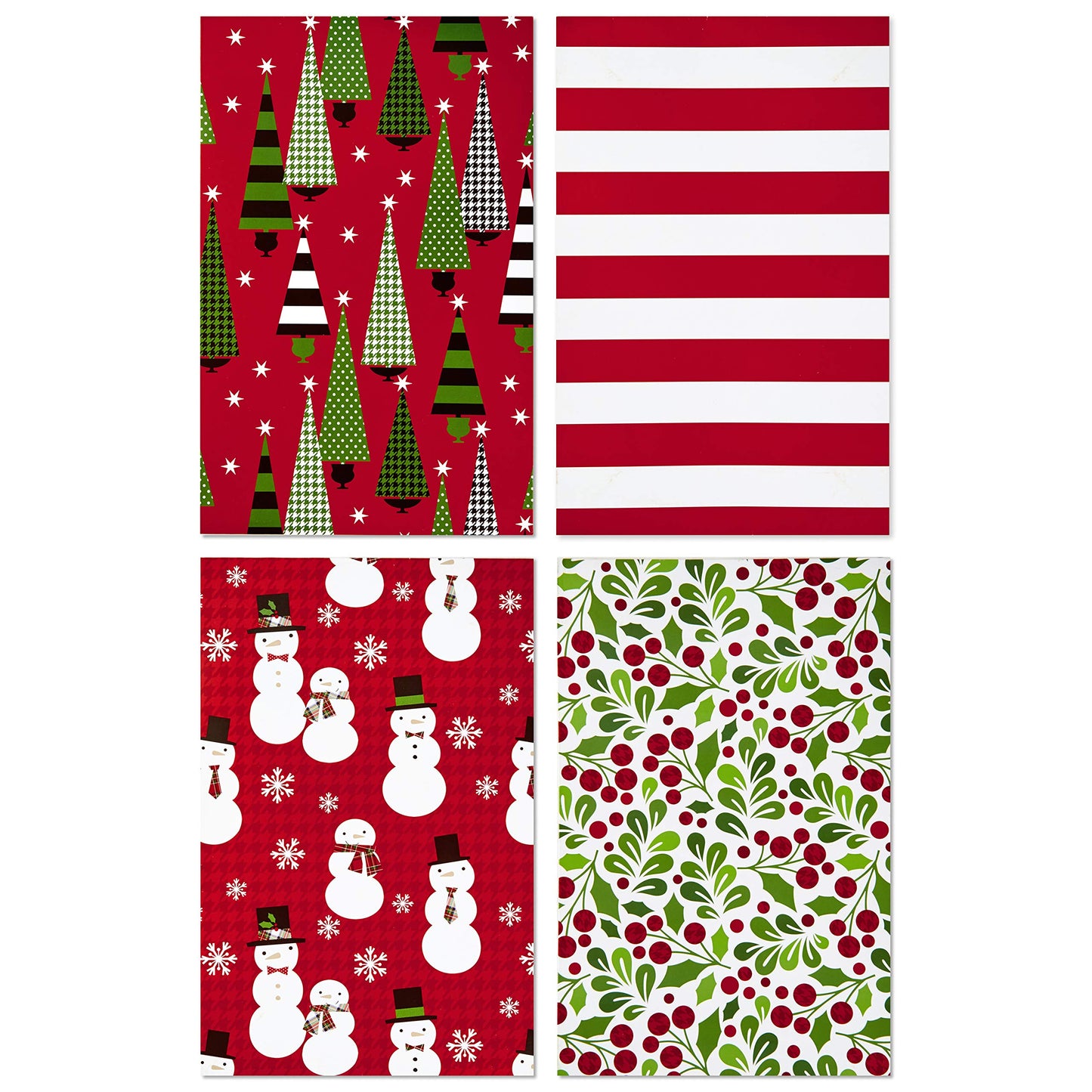 Hallmark Medium Christmas Gift Boxes with Lids (12 Shirt Boxes, 4 Designs: Trees, Stripes, Snowmen, Holly) for Christmas, Holiday Parties, Hostess Gifts