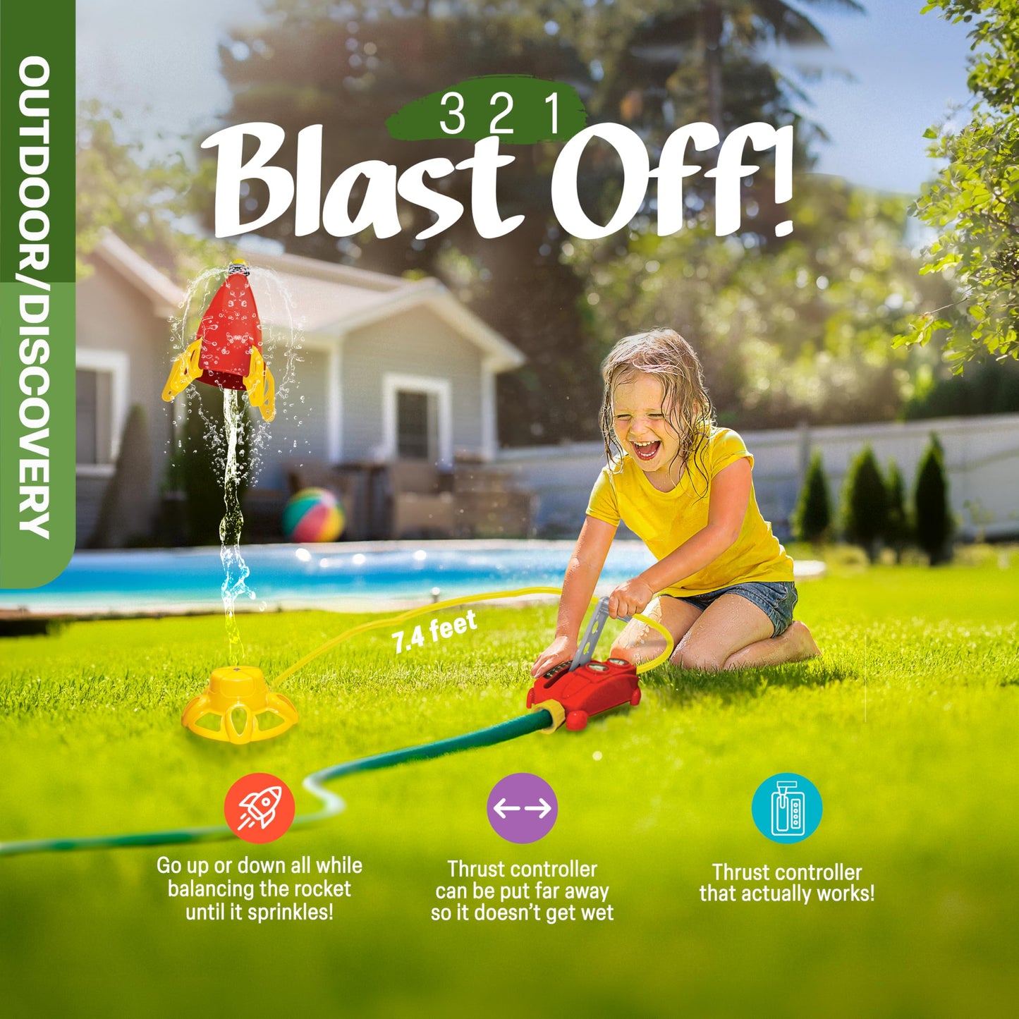 Discovery Toys Hydro Launch Water Rocket Outdoor Sprinkler Toy w/Hand Throttle Control | Kid Powered Learning | STEM Educational Toy Learning & Childhood Development 5 Years and Up | Summer Toy