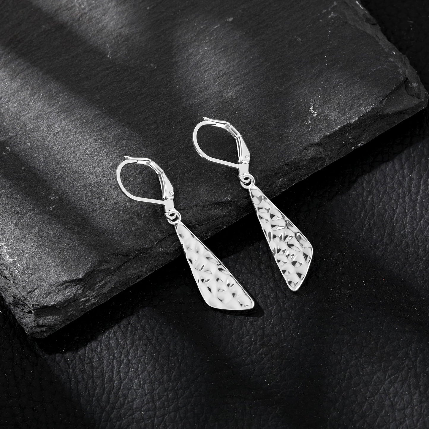 925 Sterling Silver Dangle Earrings for Women Leverback Hammered Earrings Hypoallergenic Silver Dangle Drop Earring for Gifts