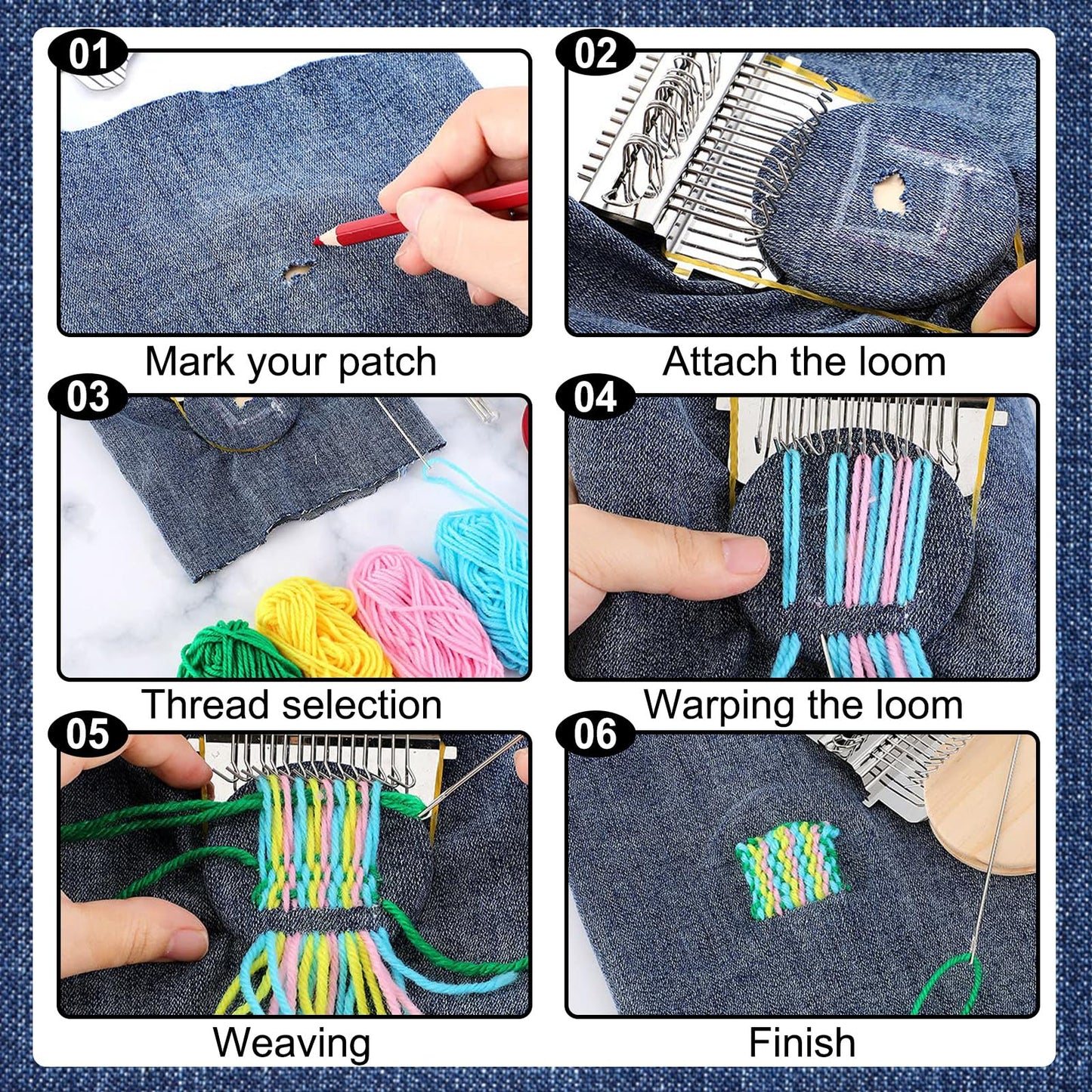 PatchMaker 2.0 Kit, Mini Portable Patch Darning Looms Kit, Patchwork Weaving Tool Set for Quickly Sewing Repair, Sewing, Knitting Kit for Beginners (14 Hooks)