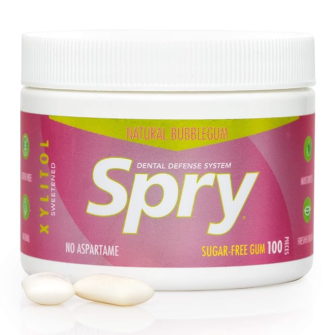 Spry Fresh Natural Xylitol Chewing Gum Dental Defense System - Aspartame-Free, Sugar-Free, Non-GMO, Gluten-Free (Bubble Gum, 100 Count - Pack of 1)