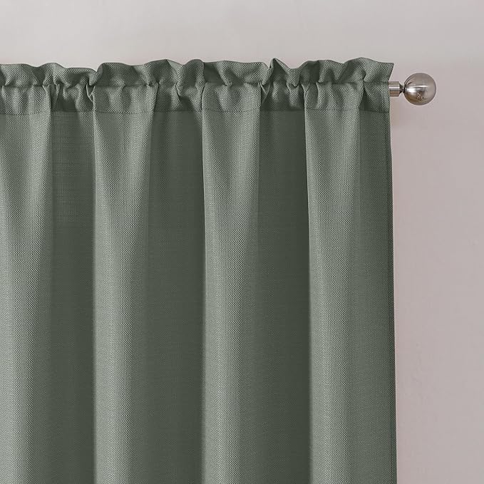 Chyhomenyc Bennet Olive Green Window Valance, Faux Linen Slub Textured Semi Sheer Small Kitchen Cafe Valance for Bathroom Laundry Basement, 30 Wx14 L, 2 Piece