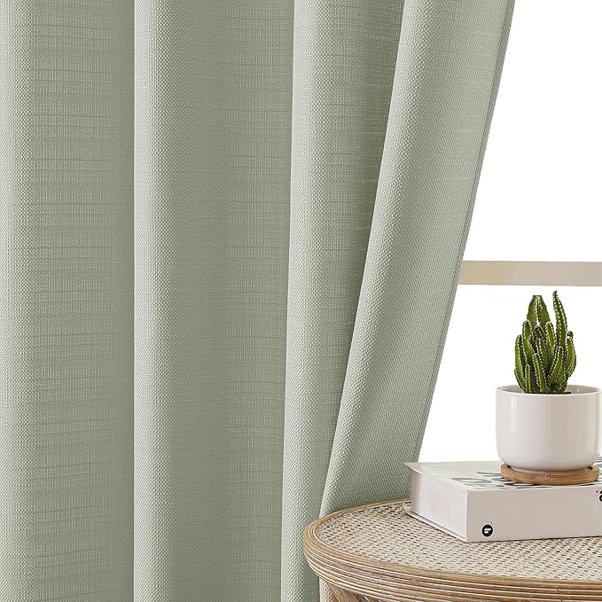 Chyhomenyc Bennet Light Green Curtains 54 Inch Length 2 Panels, Faux Linen Textured Semi Sheer Light Filtering Soft Airy Rod Pocket Window Treatment Drapes for Living Room Bedroom, Each 30" Wx54 L
