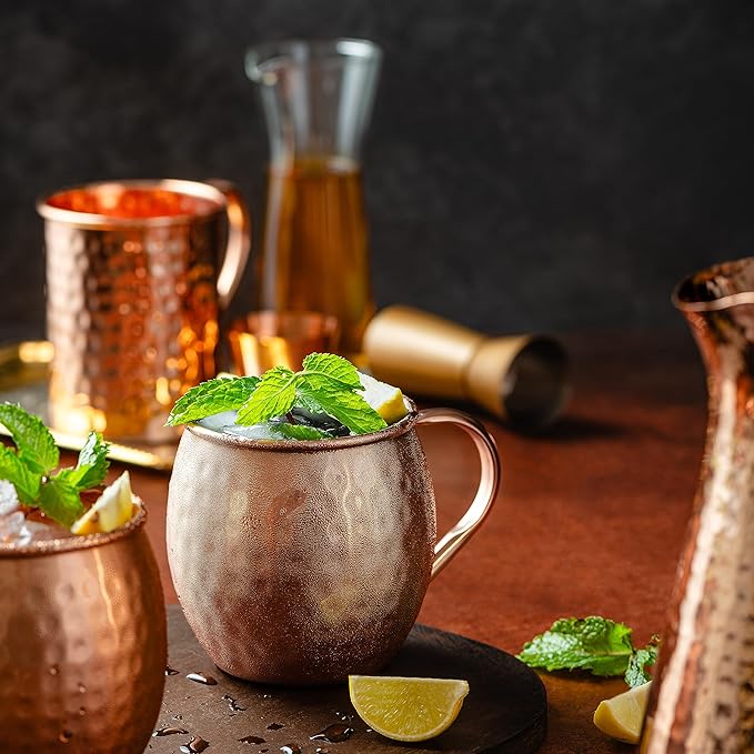 Moscow-Mix Moscow Mule Mugs - Set of 2-100% Pure Copper Mugs 16 OZ Large - Handcrafted Hammered Moscow Mule Cups Set - Premium Solid Pure Copper Cups Gift