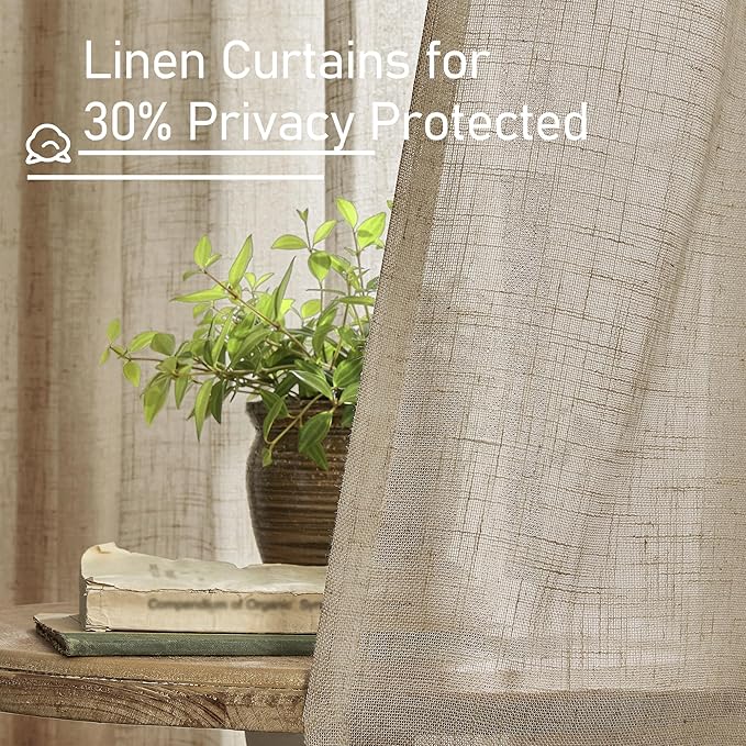 LAMIT Taupe Linen Curtains for Living Room 84 inch Length 2 Panels, Light Filtering Semi Sheer Curtains Back Tab and Rod Pocket Farmhouse Drapes for Bedroom/Sliding Glass Door, 52 x 84 Inch