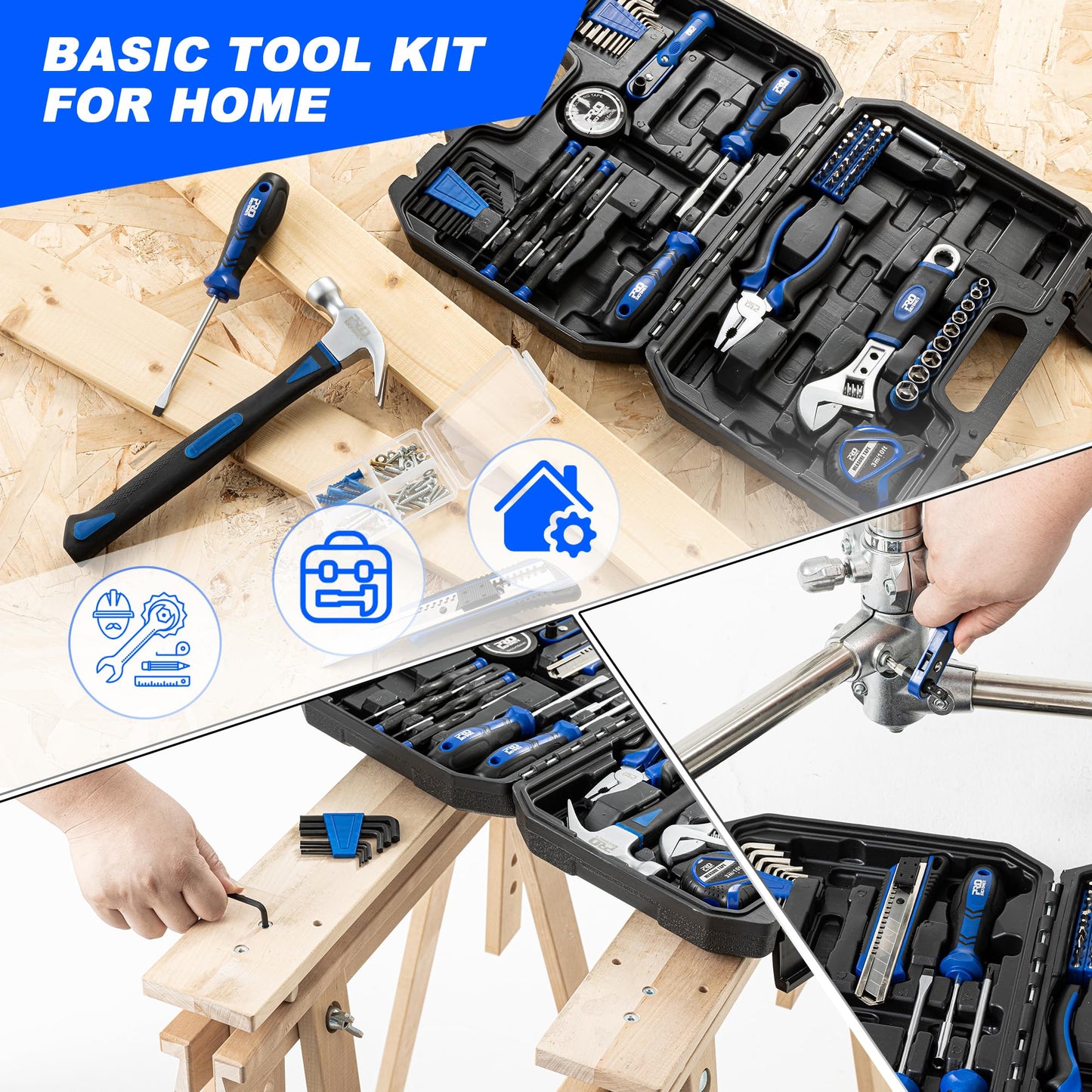 Prostormer 160-Piece Home Repair Tool Set, General Household Hand Tool Kit with Toolbox Storage Case for House, Garage, College Dorm and Office (Blue)