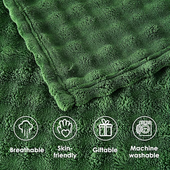 SOCHOW Olive Green Bubble Fleece Blanket for Couch, Super Soft Cozy Cute Throw Blanket for Women, Decorative Fuzzy Flannel Blanket, 60 x 80 Inches