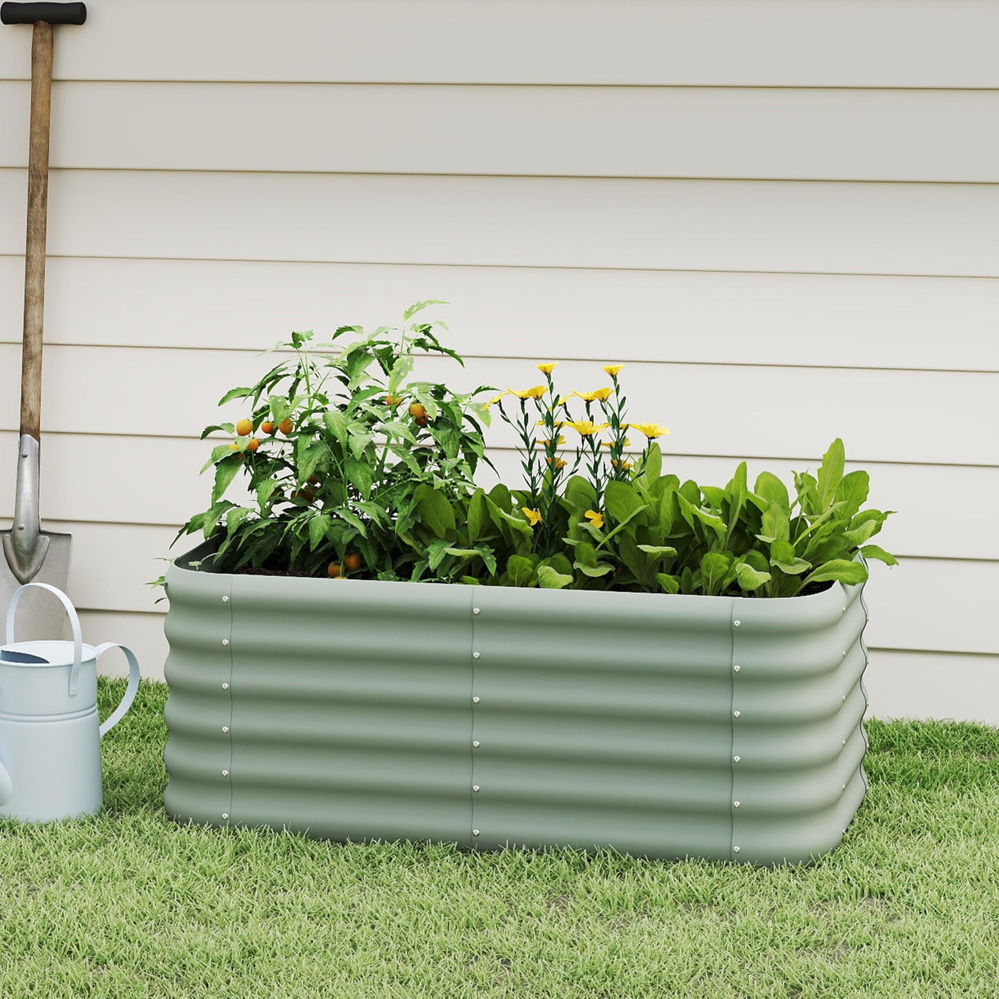 Galvanized Raised Garden Bed, Outdoor Planter Bed, Metal Planter Box for Gardening and Planting,4x2x1.5ft, Light Green
