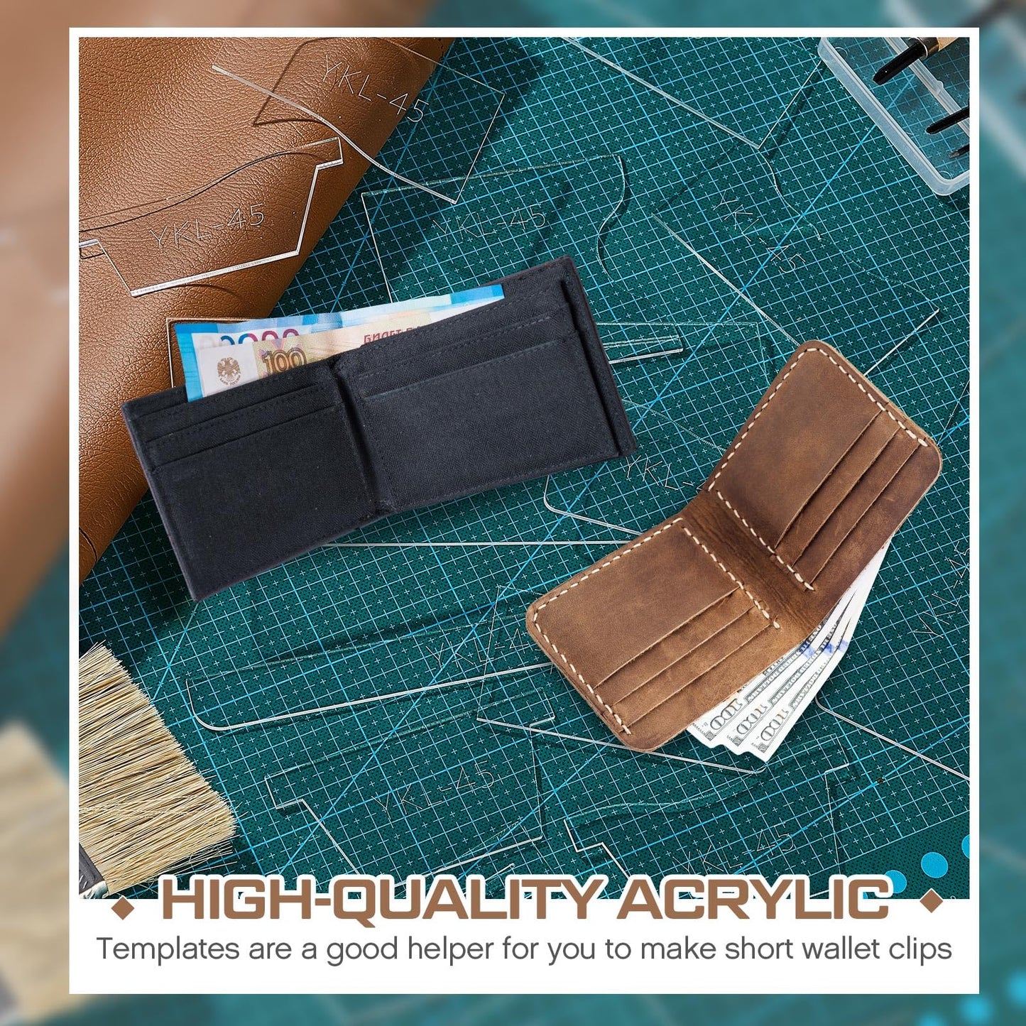 Chunful 13 Pcs Acrylic Leather Wallet Patterns Templates Drawings Kit Clear Sewing Templates Tool for Purse Women Leather Hand Crafts Lovers DIY Beginner