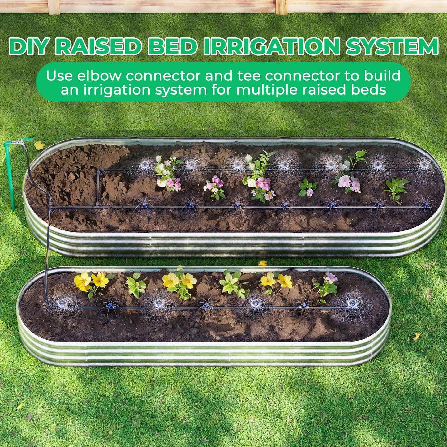 HIRALIY Raised Bed Drip Irrigation Kit Small, DIY Garden Grid Watering System, Garden Irrigation System, for Raised Beds up to 2 x 8FT