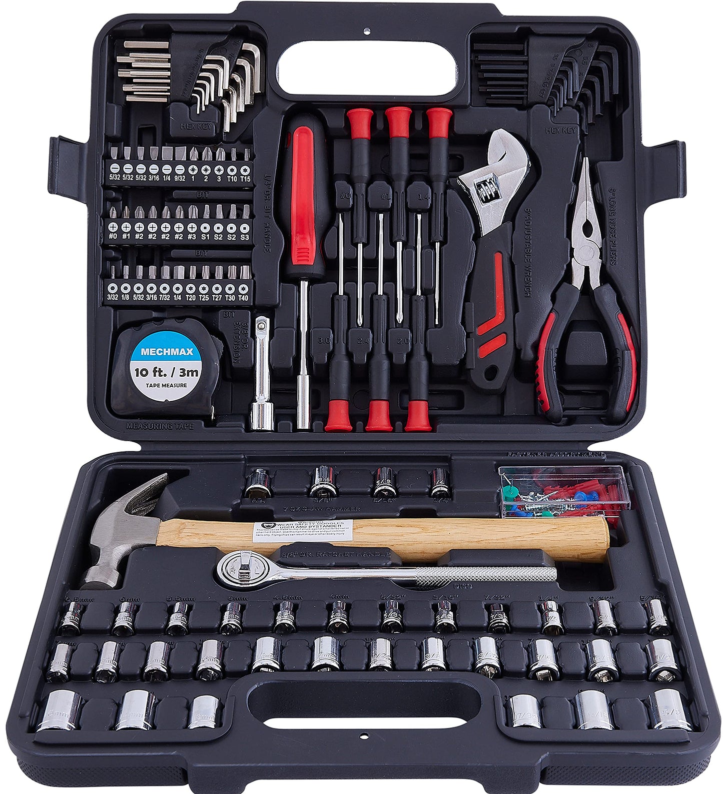 MECHMAX 149-Piece Tool Kit, Home & Auto Repair Hand Tool Set with Hammer, Socket Wrench, Pliers & Storage Case. Essential DIY Mechanics Set for Household, Apartment, Dorm & A Gift