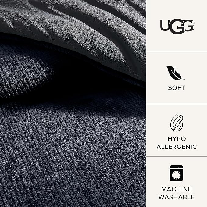 UGG Remina Comforter Set 5 Piece Bed in a Bag with Throw Blanket, Decorative Pillow, Shams, and Reversible Comforter Hypoallergenic Washable Luxury Warm Fluffy Bedding Set, Full/Queen, Navy Blue