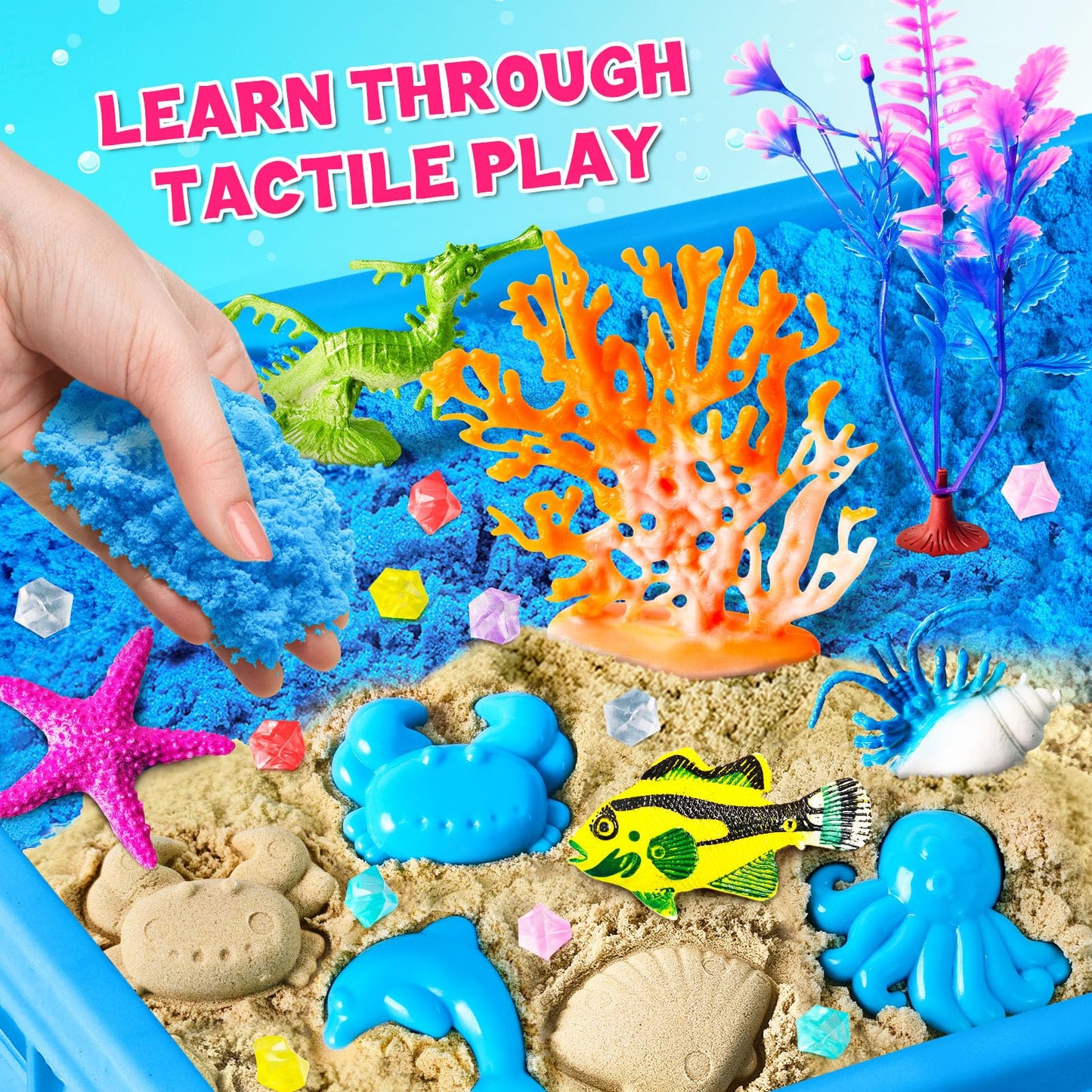 Sensory Bin, Ocean Kit with Sensory Sand, Play Sand Pretend Play Beach Toy, Sandbox for Girls and Boys