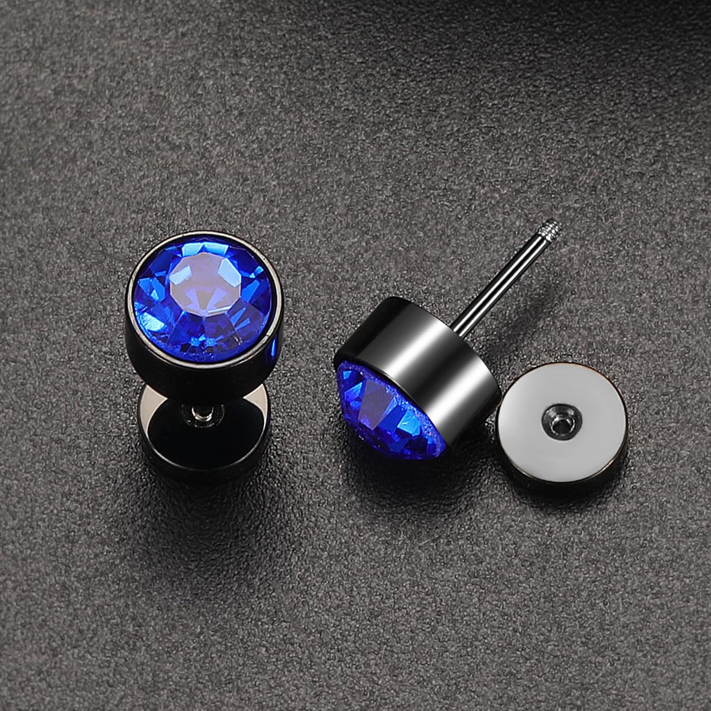 Stainless Steel Flat Back Stud Earrings,Hypoallergenic Titanium Black Gold Plated Cubic Zirconia Stud Earrings for Women Men