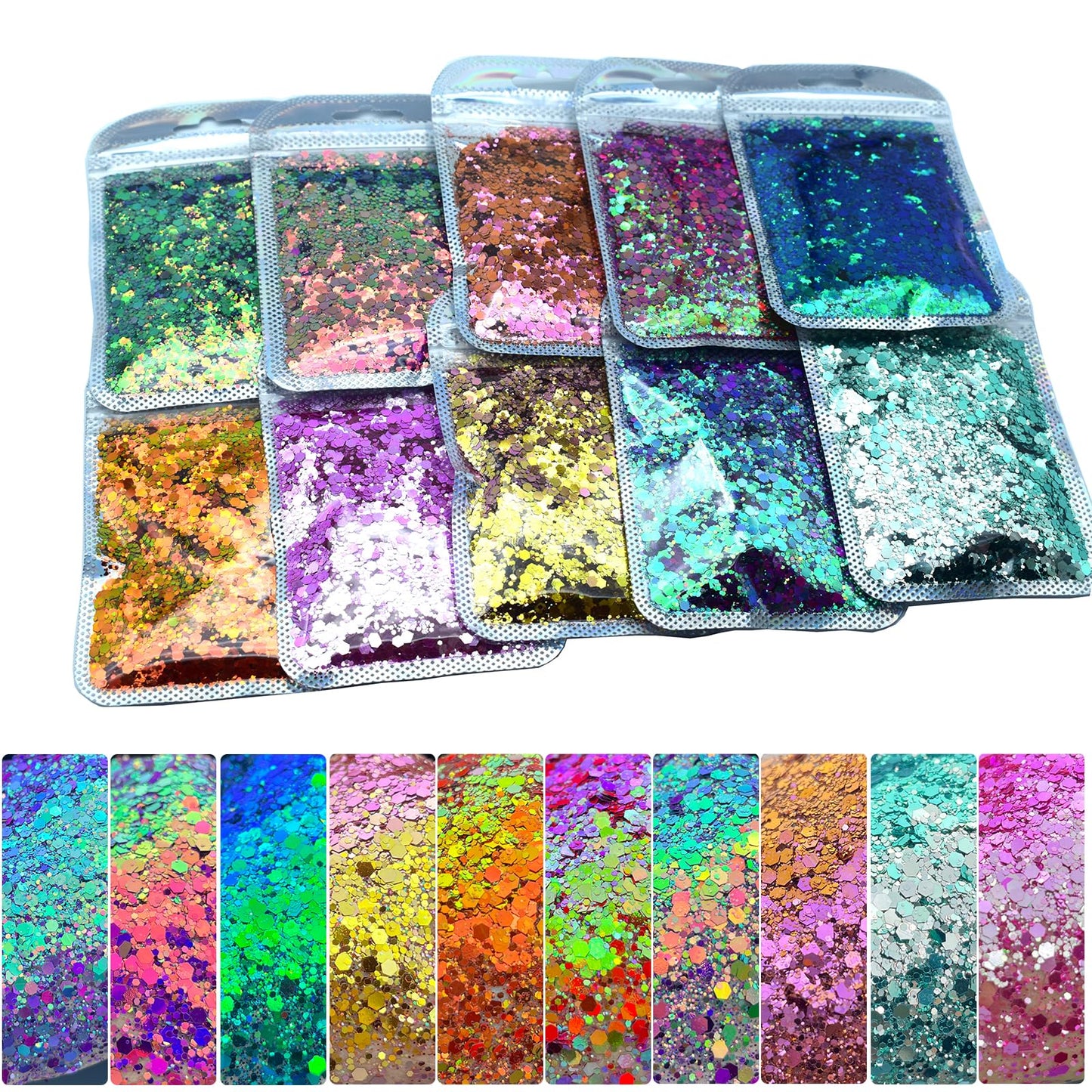 Color Shift Glitter, 150g/5.29oz PET Chunky and Fine Mixed Craft Glitter Sequins Chameleon Glitter Powder for Tumblers, Epoxy Resin, Nail Art, Slime, Body, Face, Cosmetic, Jewelry Making