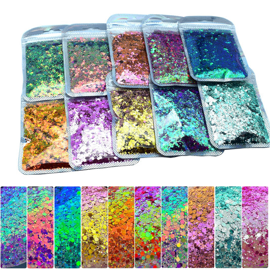 Color Shift Glitter, 150g/5.29oz PET Chunky and Fine Mixed Craft Glitter Sequins Chameleon Glitter Powder for Tumblers, Epoxy Resin, Nail Art, Slime, Body, Face, Cosmetic, Jewelry Making