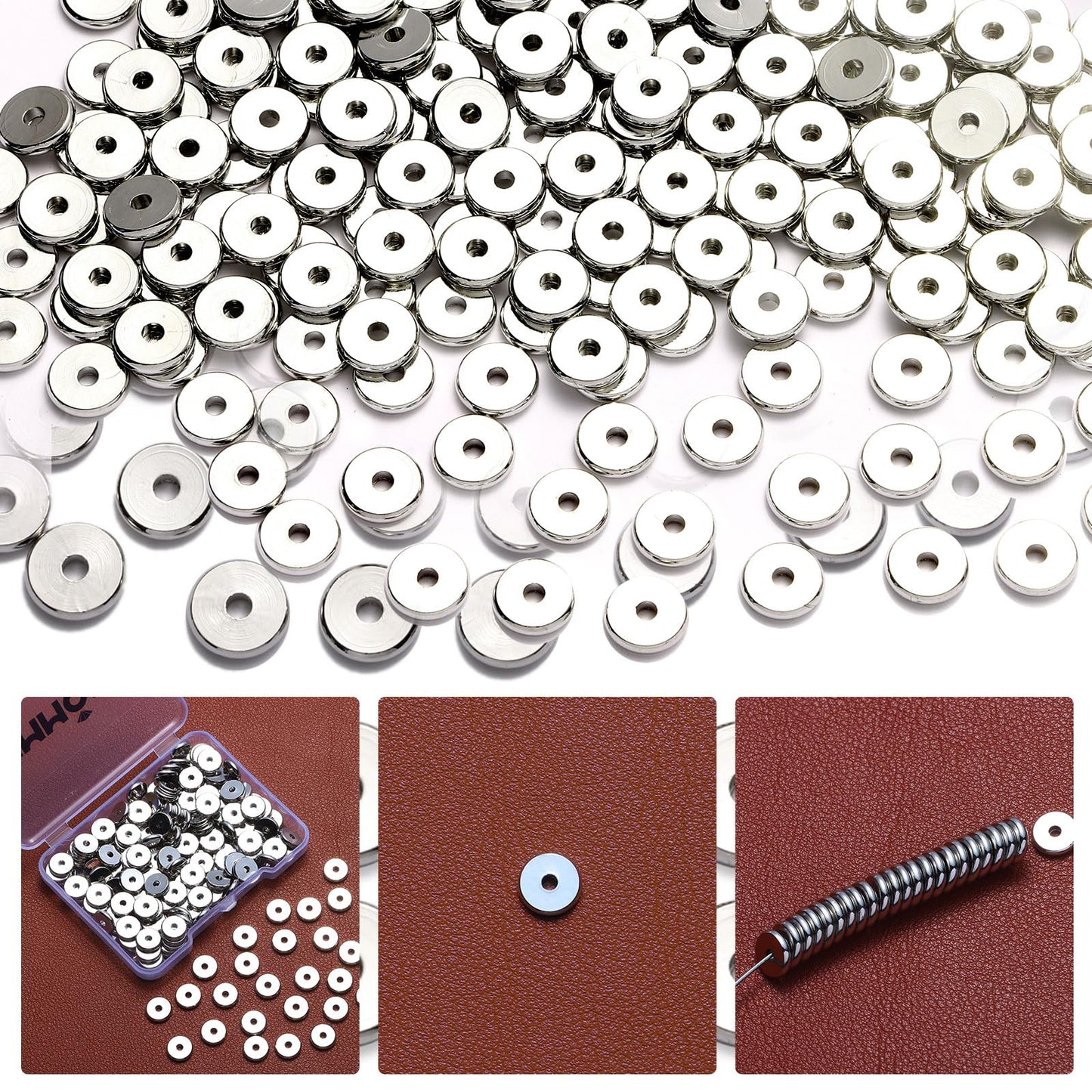 TMMATE 200pcs Silver Plated Brass Flat Disc Spacer Beads for DIY Bracelet, Necklace Jewelry Making (Silver-3mm)