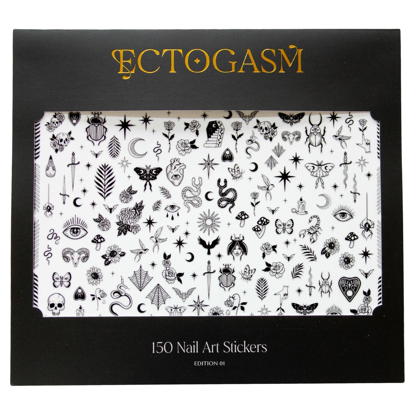 Ectogasm Nail Stickers Edition 01 Black | Witchy Art Moons, Stars, Mushrooms, Snakes, Spiderwebs, Bats, for Gothic Halloween Style Alternative Fashion