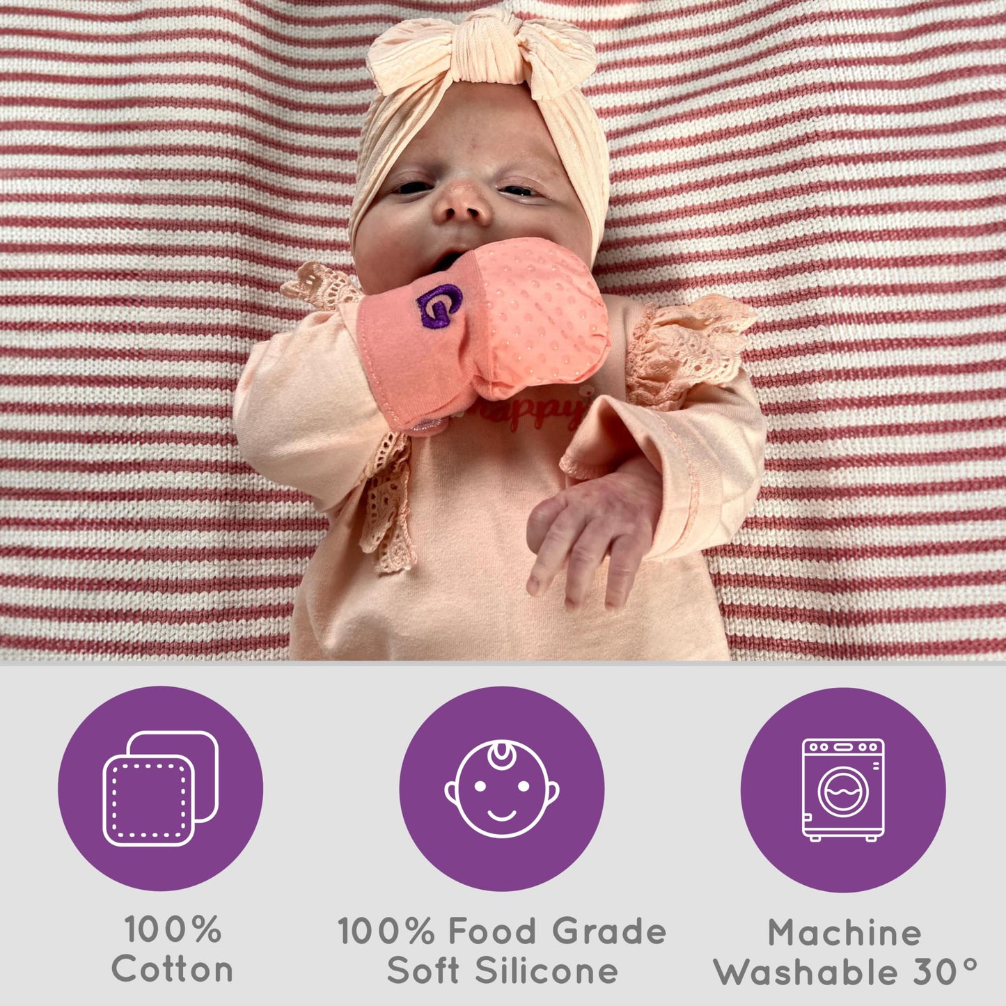 Gummee Glove Anti Scratch Teething Mittens Pink