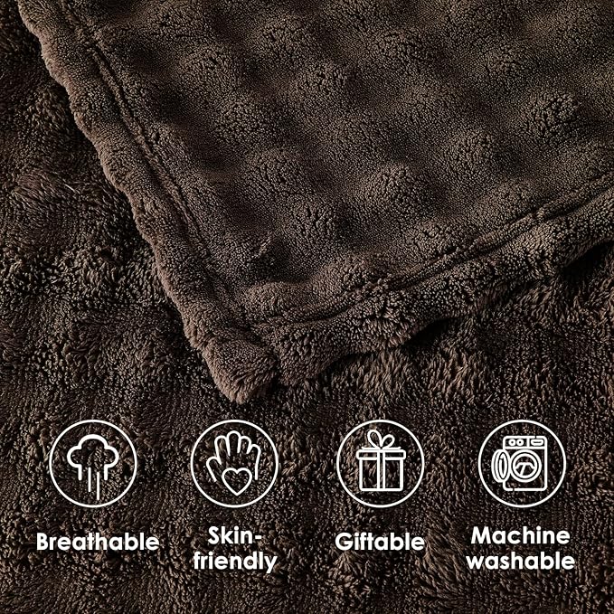 SOCHOW Brown Bubble Fleece Blanket for Couch, Super Soft Cozy Cute Throw Blanket for Women, Decorative Fuzzy Flannel Blanket, 60 x 80 Inches