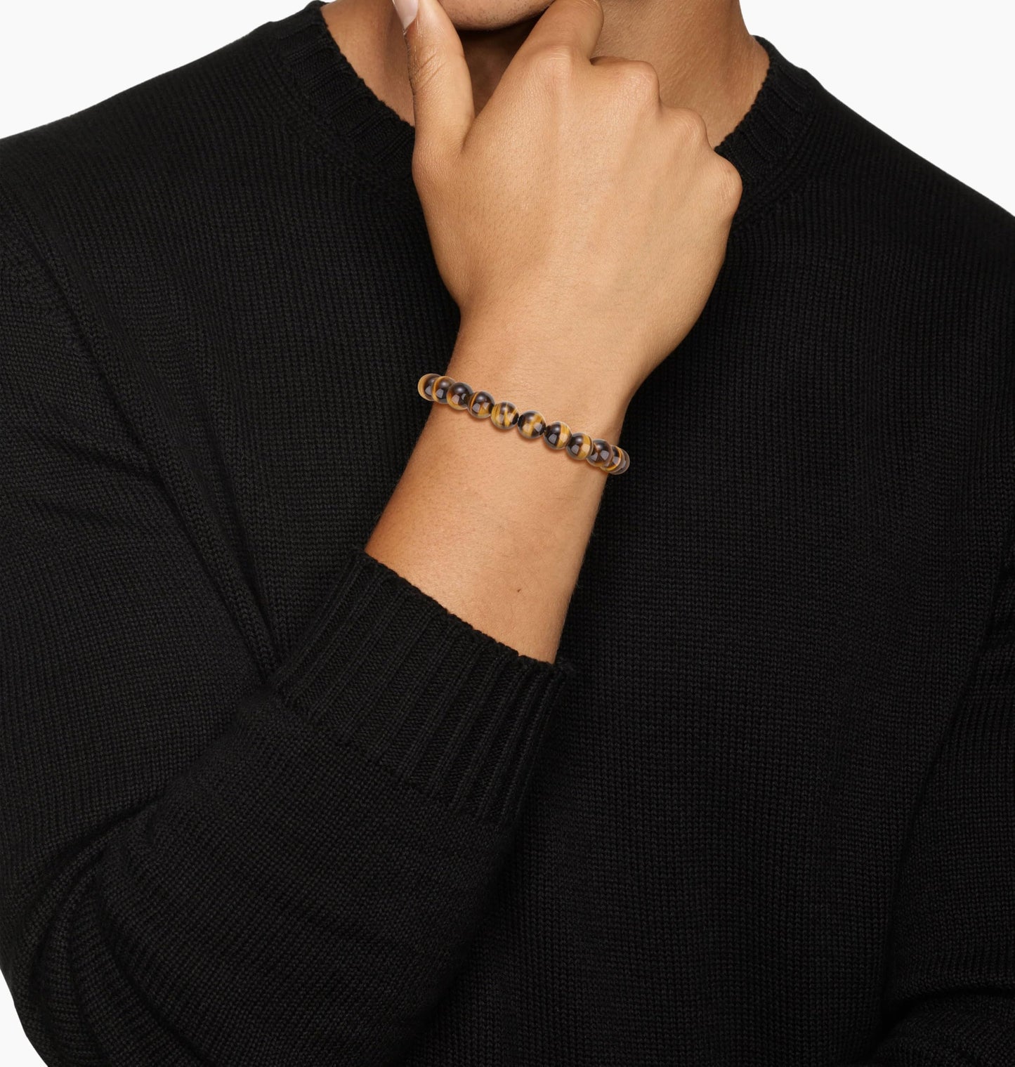 GAVU Men's Crystal Bracelet, 8mm Tiger Eye Bracelet for Men 8.9"