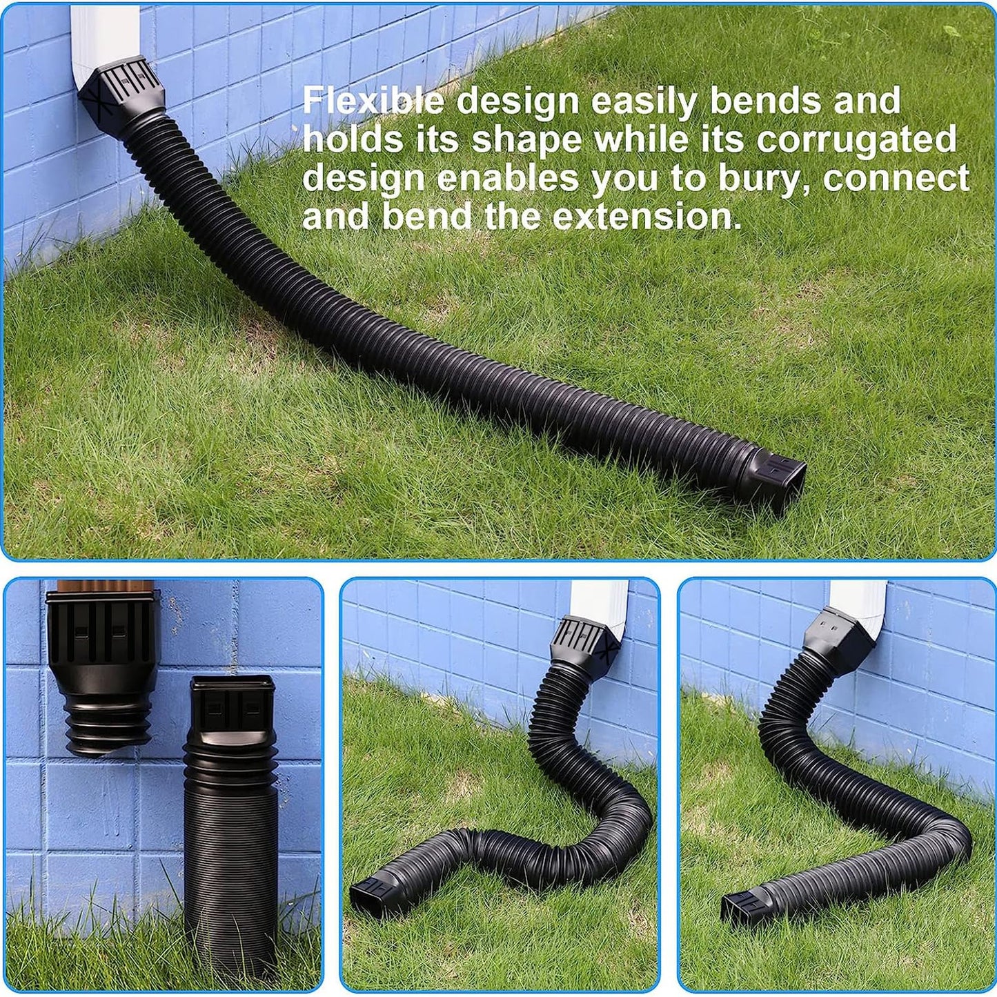 3 pack Flexible Rain Gutter Downspout Extensions,Drain Downspout Extender,Gutter Extension Flexible,Down Spout Drain Extension Pipes,Extendable from 21 to 60 Inches (3pcs brown)