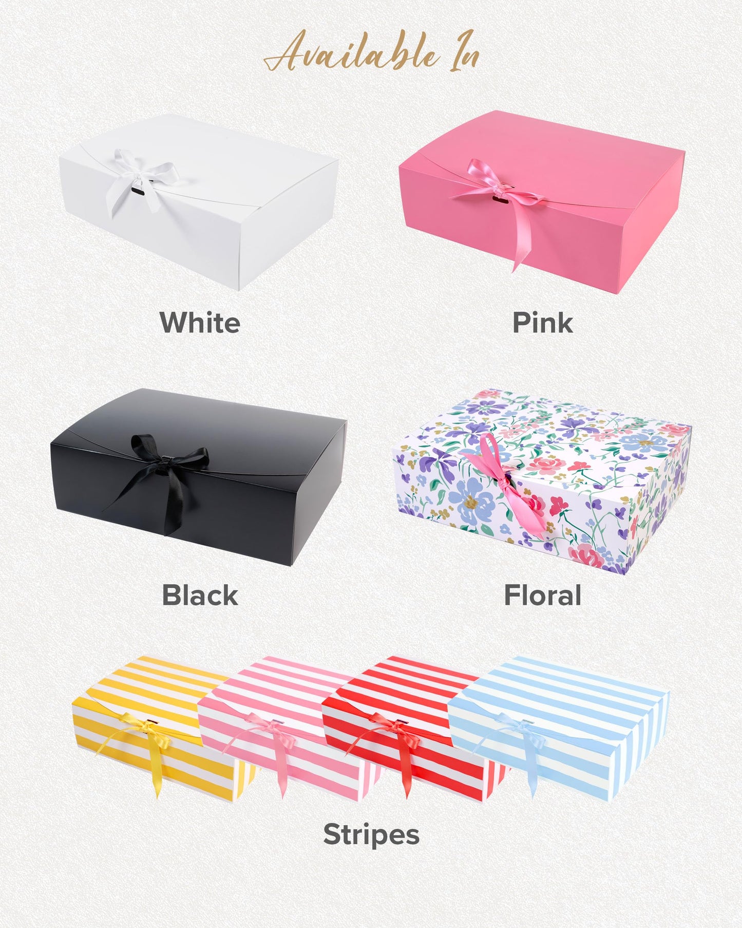 HummingBox Black Gift Box Set of 16 - Gift Boxes for Presents & gifting on weddings, birthdays & more - Easy to Assemble Black Gift Boxes With Lids & Ribbon Closure - Decorative Boxes With Lids