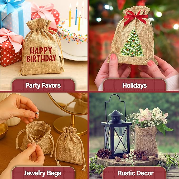 Mandala Crafts 6X8 Inch White Burlap Drawstring Gift Bags for Favors - 30 Medium Linen Sacks Gift Pouches for Candy, Coffee, Jewelry, Wedding, and Party Supplies