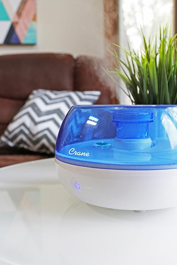 Crane Small Ultrasonic Air Humidifiers for Bedroom and Office, .2 Gallon Cool Mist Humidifier for Personal Use, No Humidifier Filters Needed, Blue and White