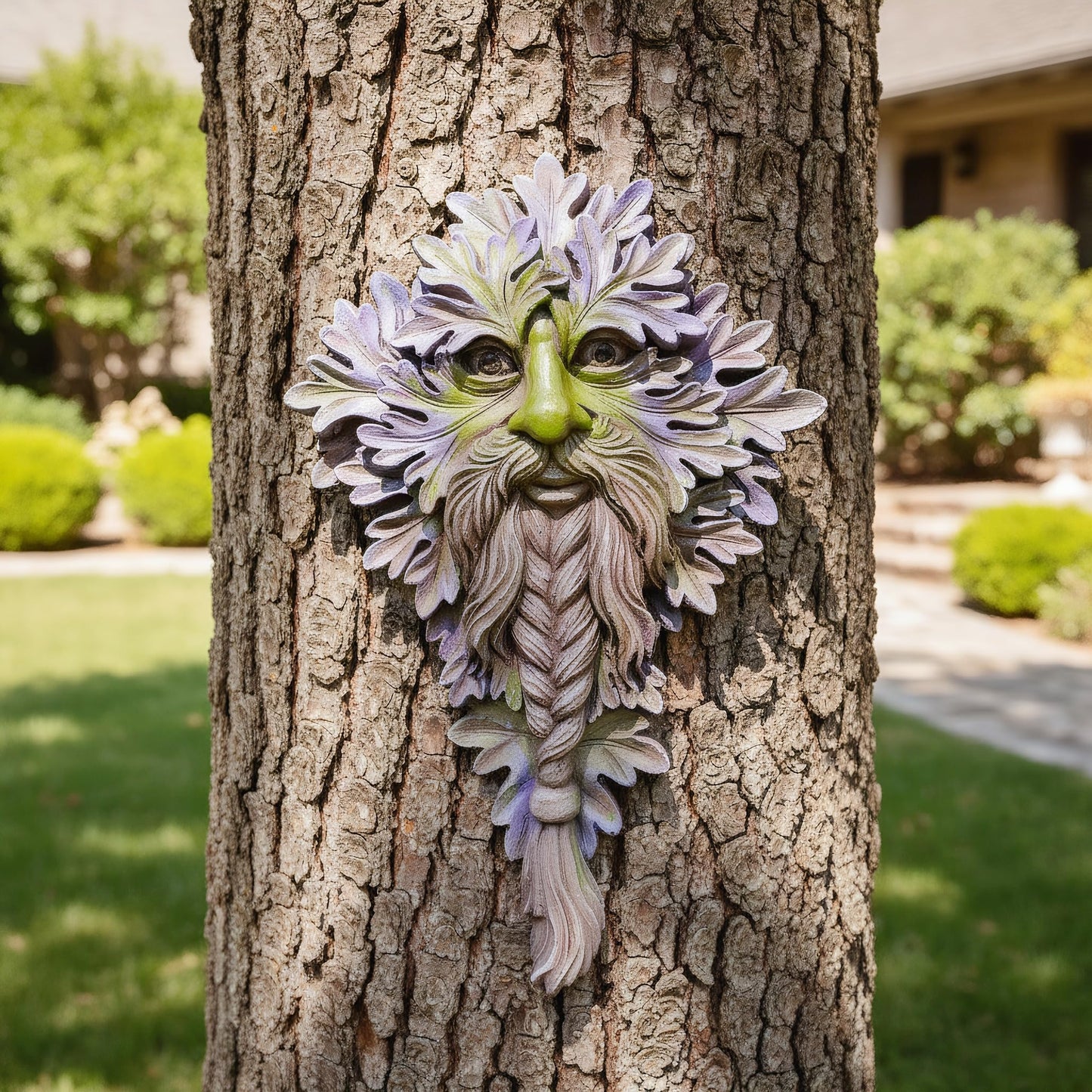 Euiroet 7.9" Real Tree Face Hugger Statue, Garden Whimsical Resin Statues with Foliage Features, Outdoor Fairy Elve Accent Yard Art, Halloween Trees Decorations Outdoor Wall Mounted Statue