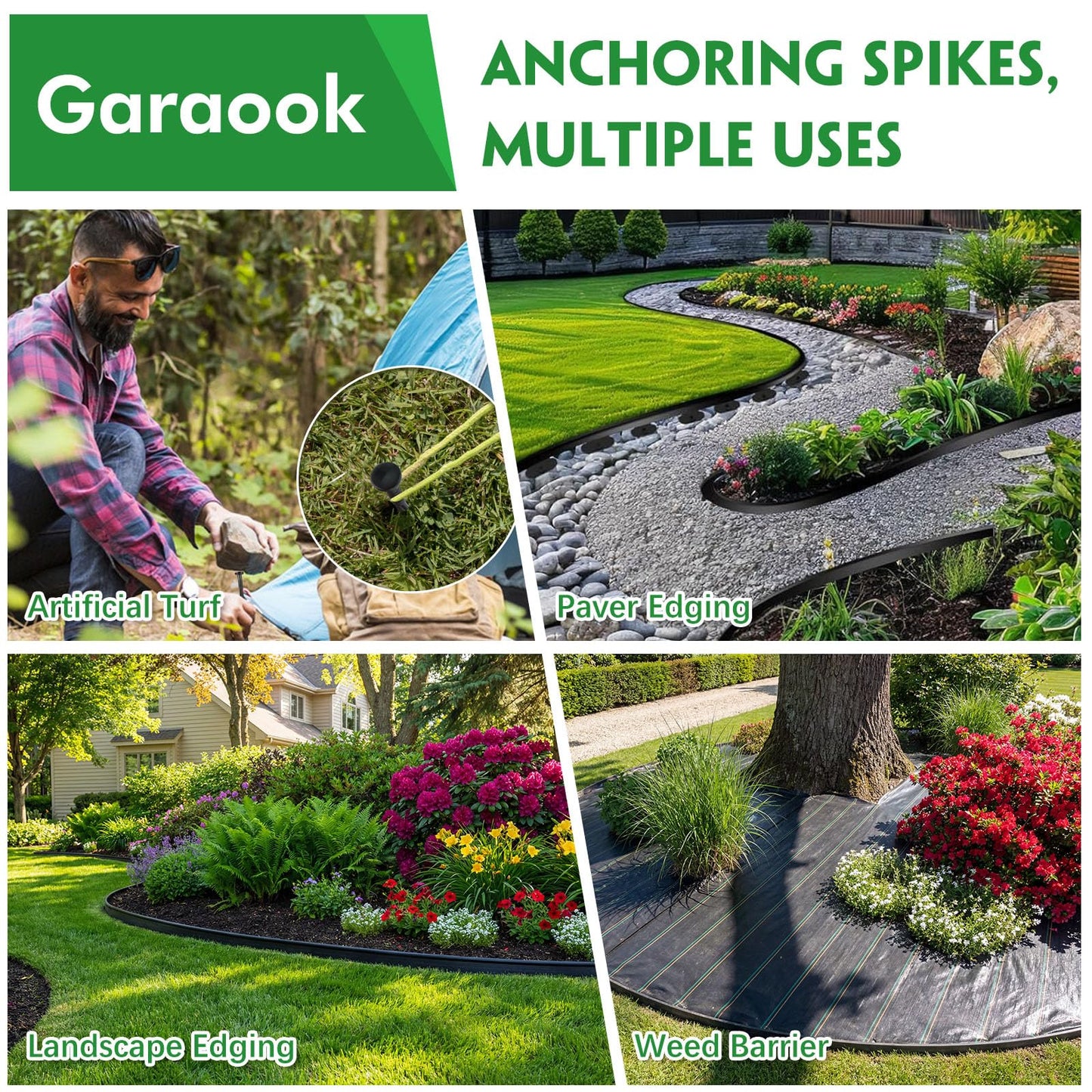 Garaook 100PCS 8-Inch Plastic Landscape Edging Stakes, Spiral Nylon Landscape Spikes, Anchoring Nails for Weed Barrier, Paver Edging, Landscape Edging, Artificial Turf, Grass Pathways, Black