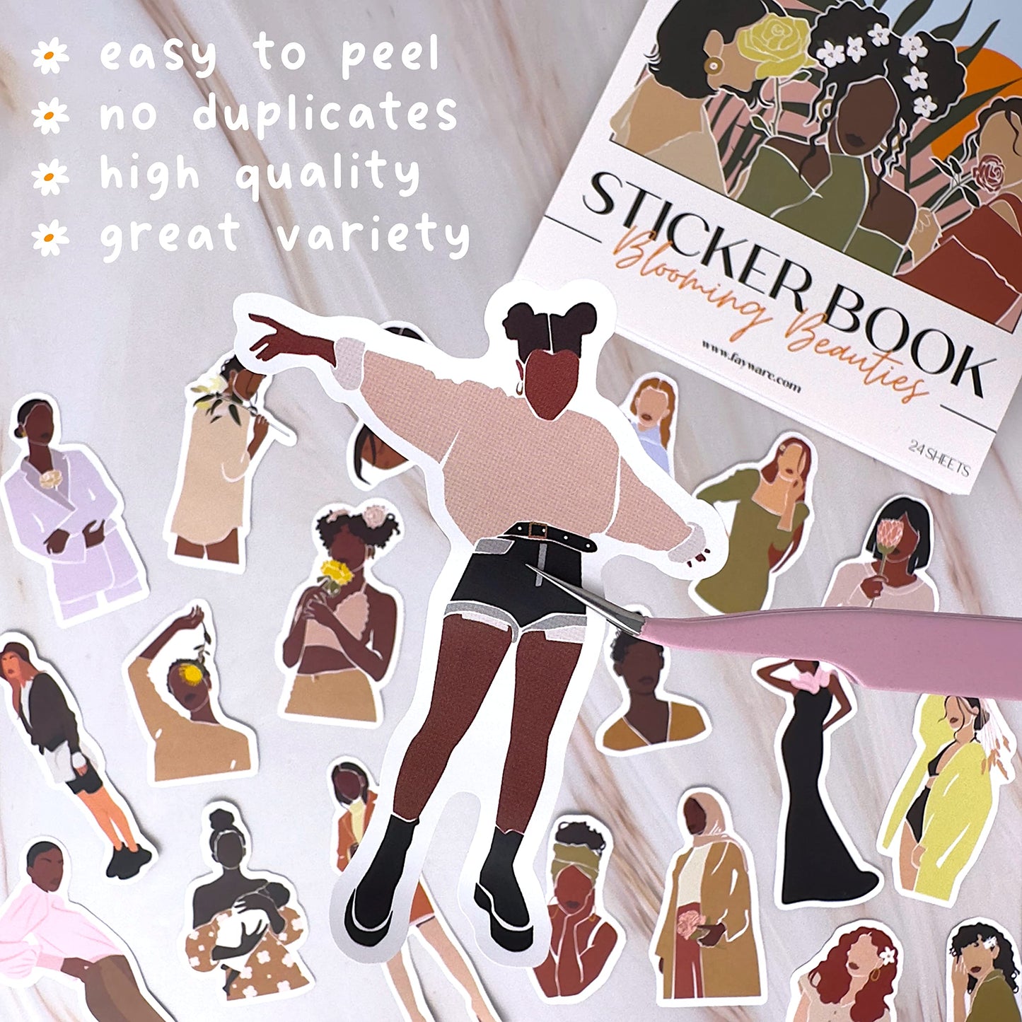 People Scrapbook Sticker Set - 318 Journaling Scrapbooking Stickers. Planner Sticker Dolls with Diverse Girls & Black Women, Flowers, and Quotes