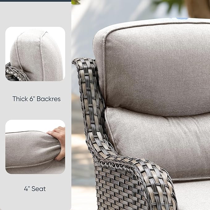 Outdoor Rattan Chair Cushions 2 Packs - Outside High Back Comfortable Thickened Pillow 22x24 with Zipper Cover for Patio Rocking Swivel Chairs Loveseat Sofa – Beige/Crescent
