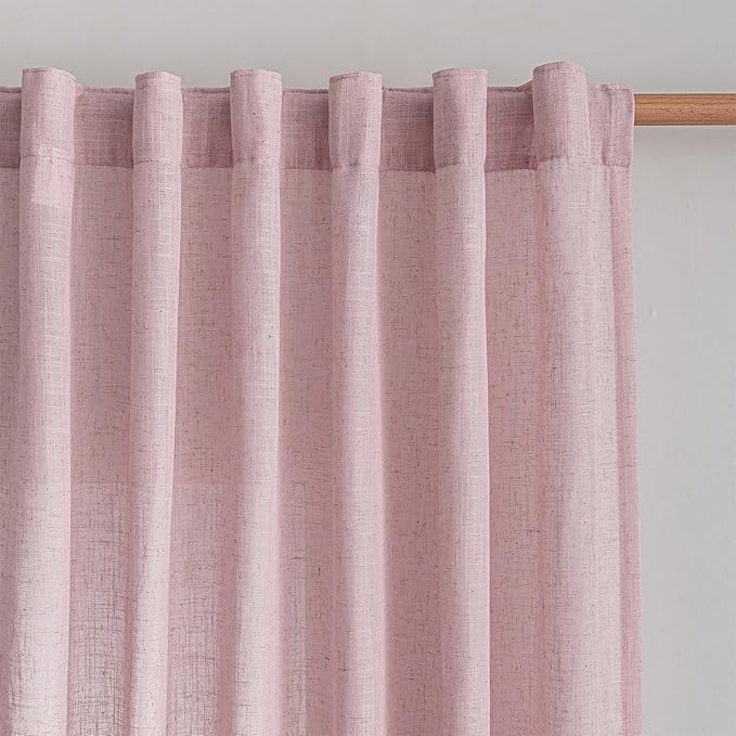 MYSKY HOME Pink Curtains for Girls Bedroom, Semi Sheer Nursery Curtains 63 Inch Length for Small Windows Boho Farmhouse Back Tab Soft Touch Light Filtering Drapes, 50" Wide, Light Pink, Sets of 2