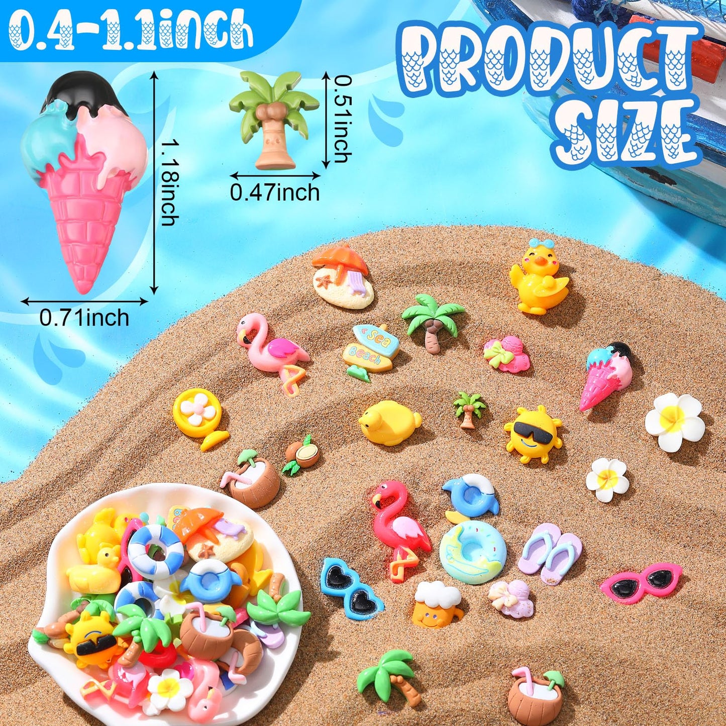 Giegxin 40 Pcs Summer Resin Charm Hawaii Beach Coconut Flamingo Plumeria Flower Flatback Cabochon Accessories Cute Embellishments Bulk for Jewelry Cellphone Case Scrapbooking Headband DIY Craft Making