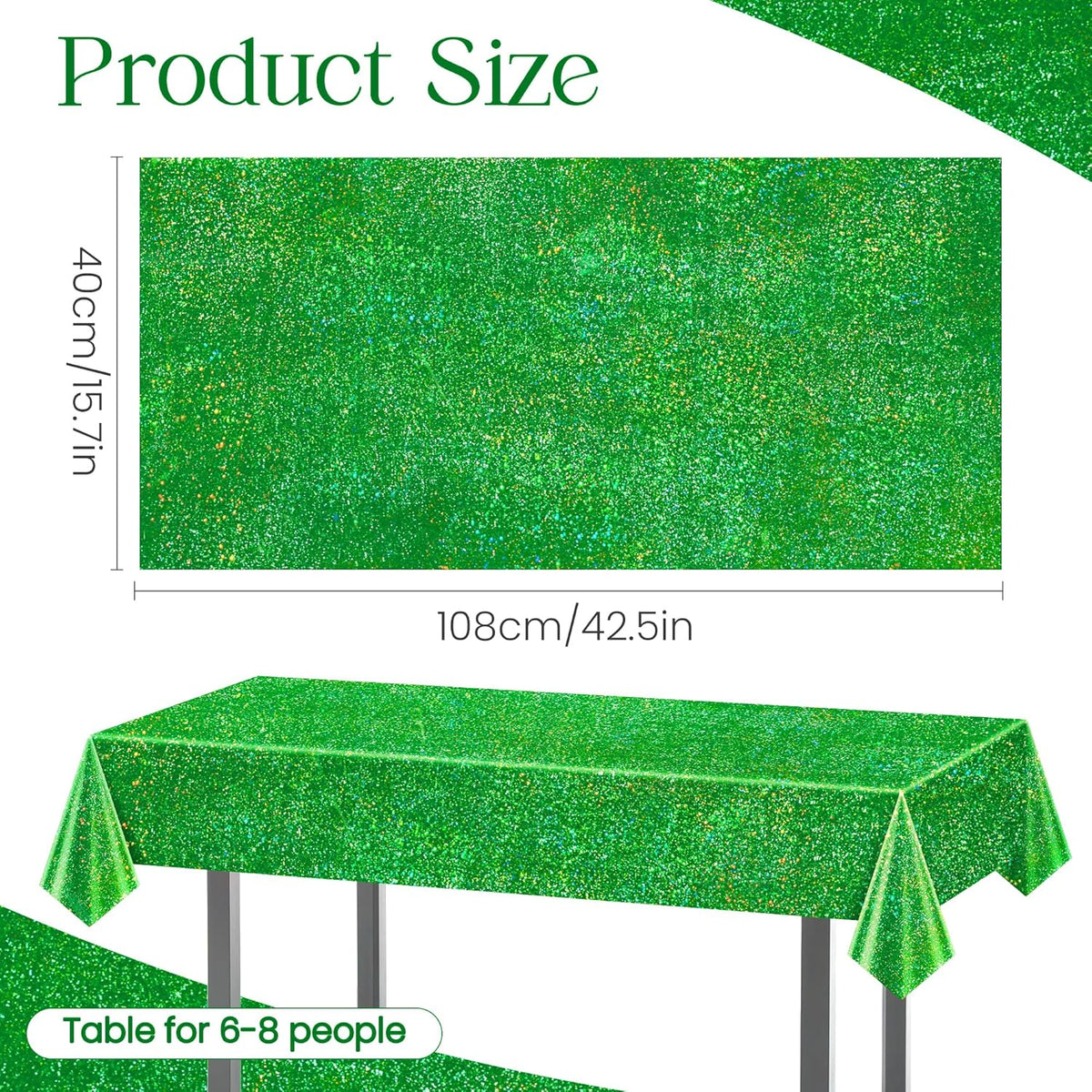 1 pcs Green Holographic Laser Tablecloth 40" x 108" Christmas Table Cloth Shimmer Shining Plastic Metallic Table Cover for Jungle Safari Wild One Baby Shower Birthday Party Decoration Supplies