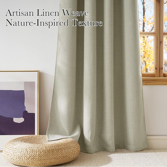 NICETOWN Short Faux Linen Beige Blackout Curtains 63 inches Long for Kitchen - Privacy Panels for Living Room Bedroom, Modern Farmhouse Style Easy Care Grommet Top, 2 Panels, W42 by L63