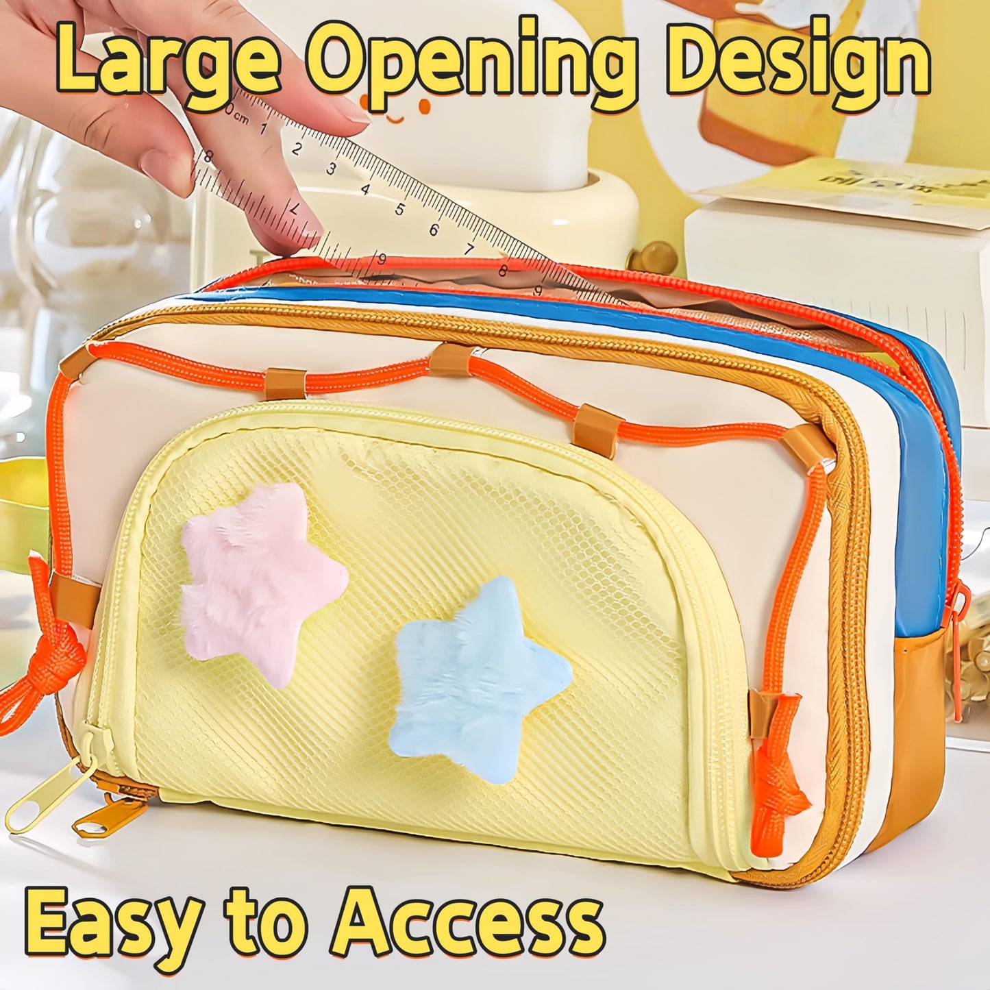 UIVXXUD Portable Multi-Layer Kawaii Pencil Case Organizer - Large Capacity Color Block Design Pen Pouch Supplies - Cute Functional Bag (Pink)