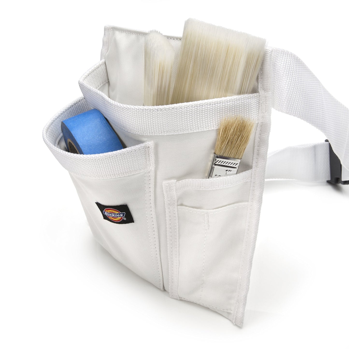 Dickies 5-Pocket Single Side Tool Belt Pouch/Work Apron for Painters, Carpenters, and Builders, Durable Canvas Construction, Adjustable Belt for Custom Fit White