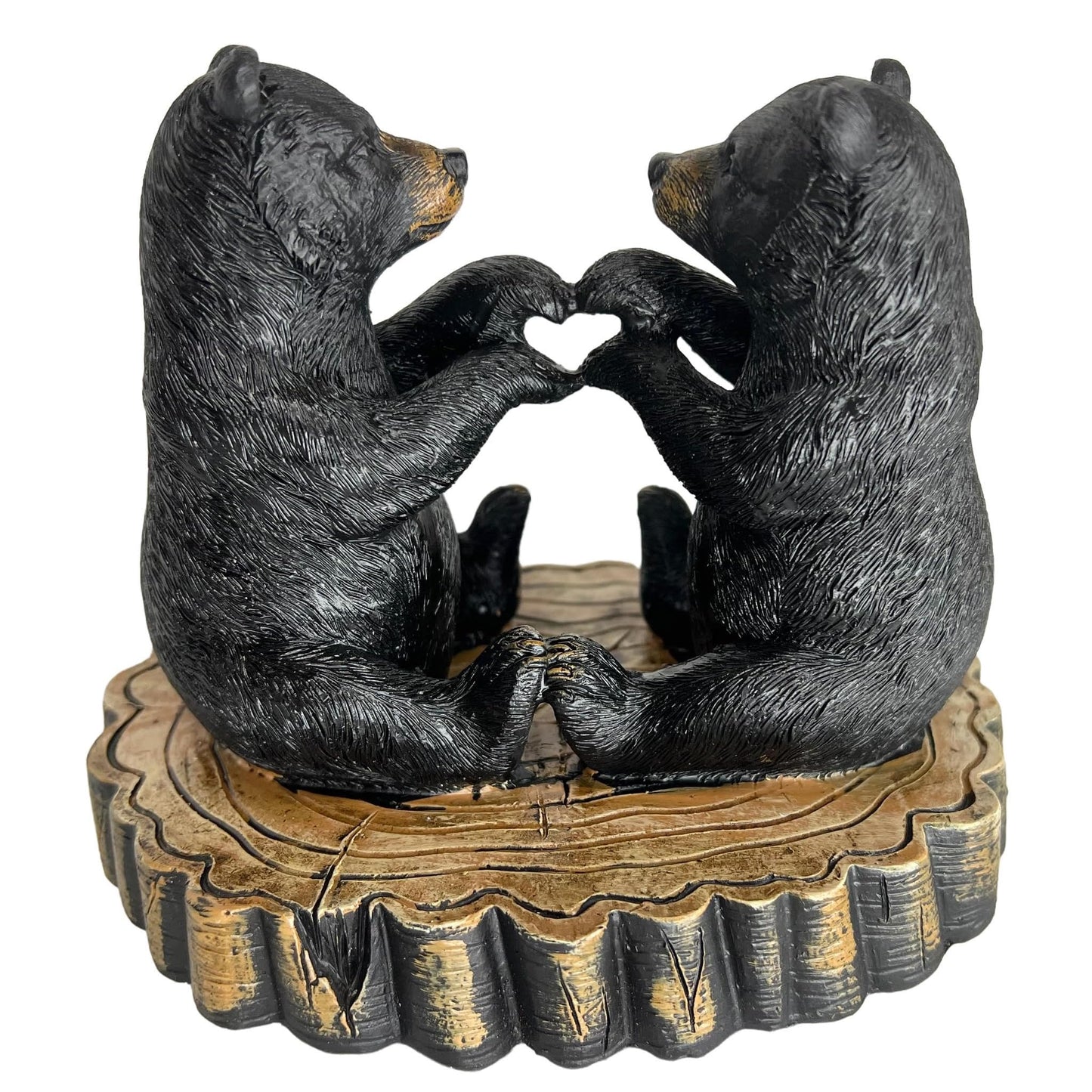 Two Black Bears Heart Hands Figurine – 6” Wide Whimsical Bear Couple I Love You Statue – Rustic Home, Cabin, Lodge, Office Decor