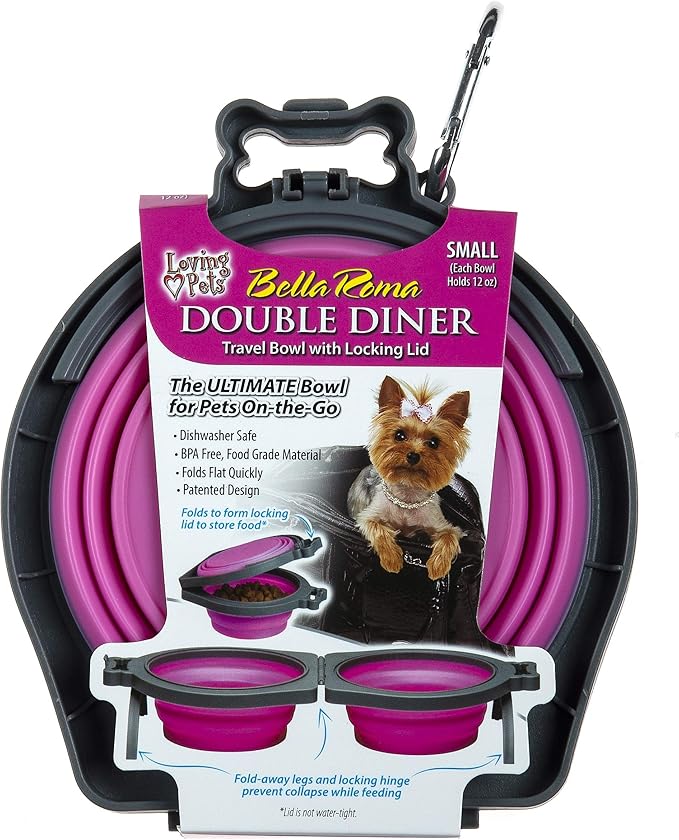 Loving Pets Bella Roma Collapsible Dog Bowls - Silicone Dog Bowls, Foldable Bowl, Puppy Essentials & Hiking Pet Supplies Great for Home & Travel (Pink, Small)